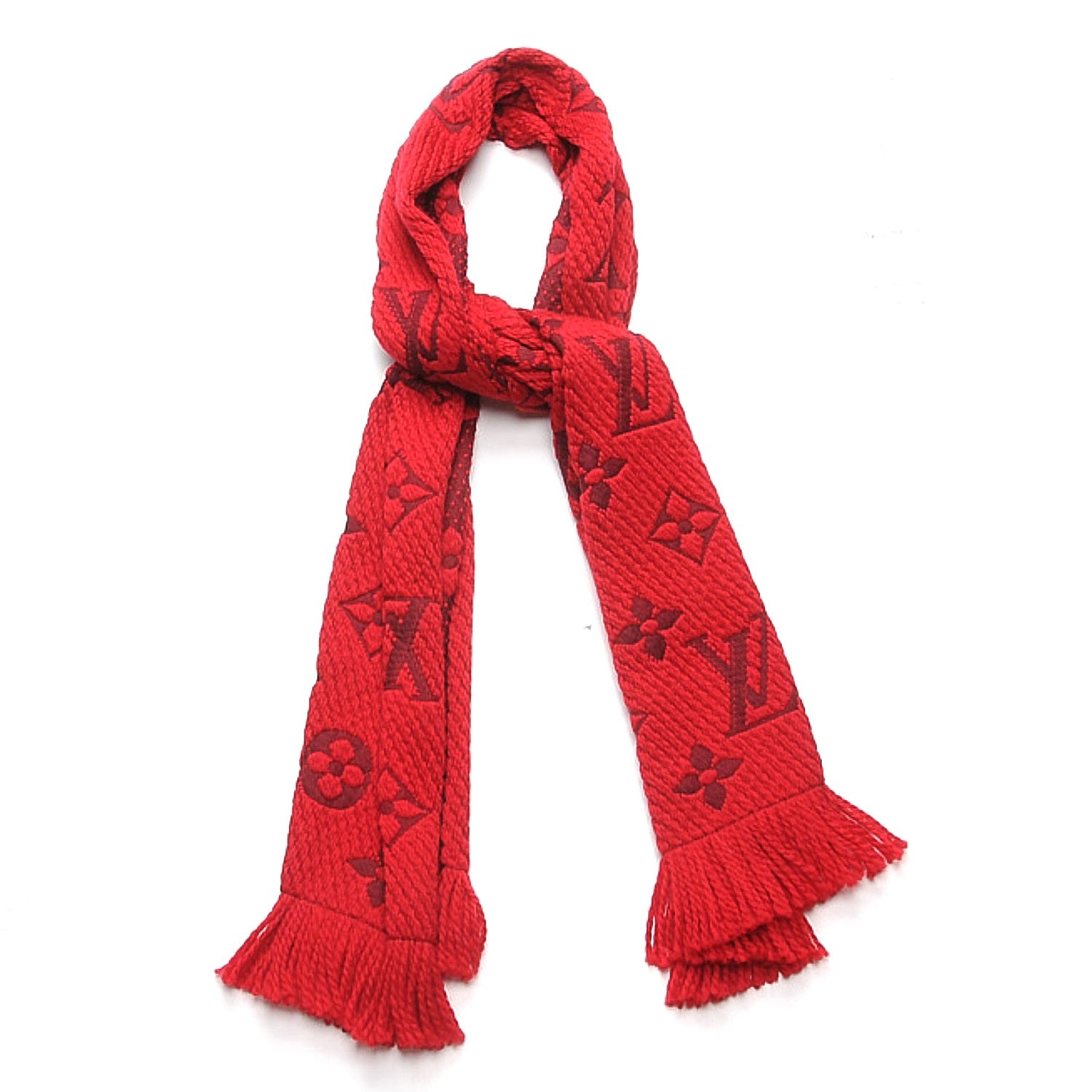 Louis Vuitton Wool Silk Logomania Scarf Rubis 5 of 5