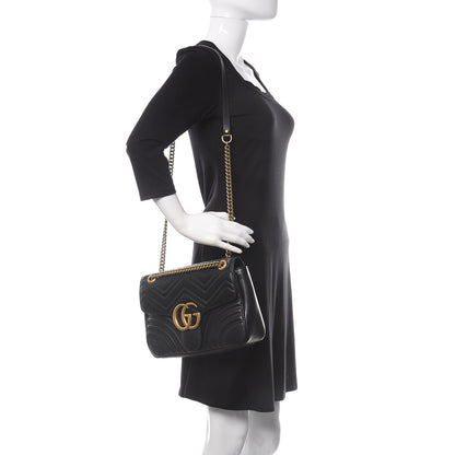 Gucci Calfskin Matelasse Medium GG Marmont Shoulder Bag Black 2 of 11
