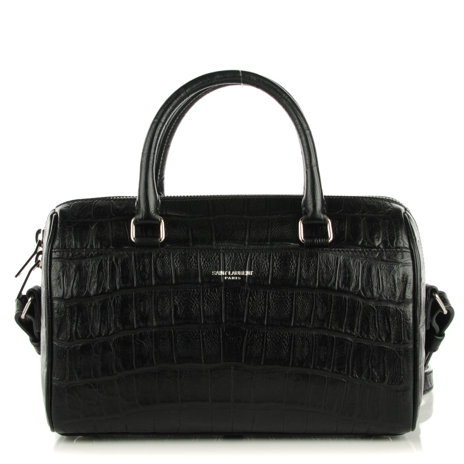 Saint Laurent Calfskin Crocodile Embossed Classic Duffle 3 Black 1 of 7