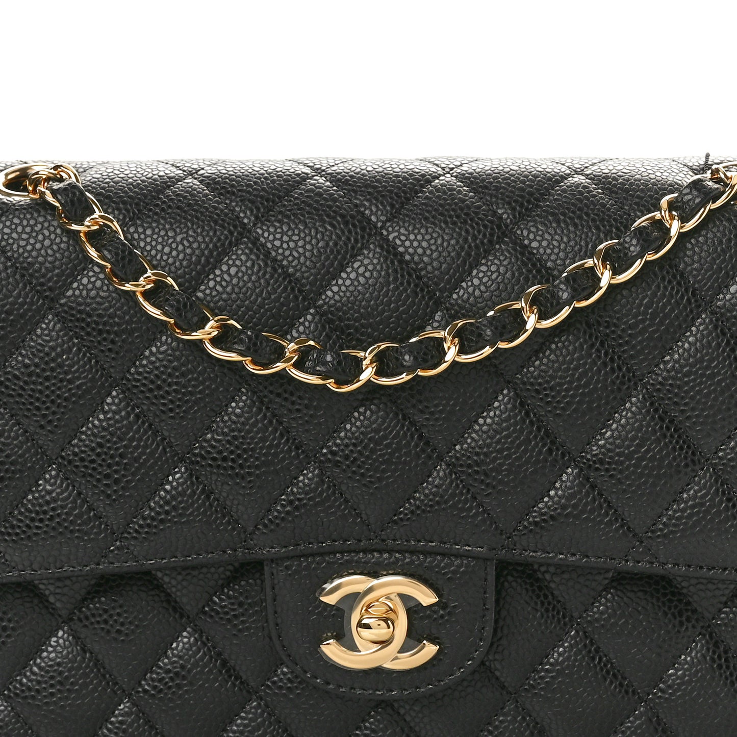 Caviar Quilted Medium Double Flap Black