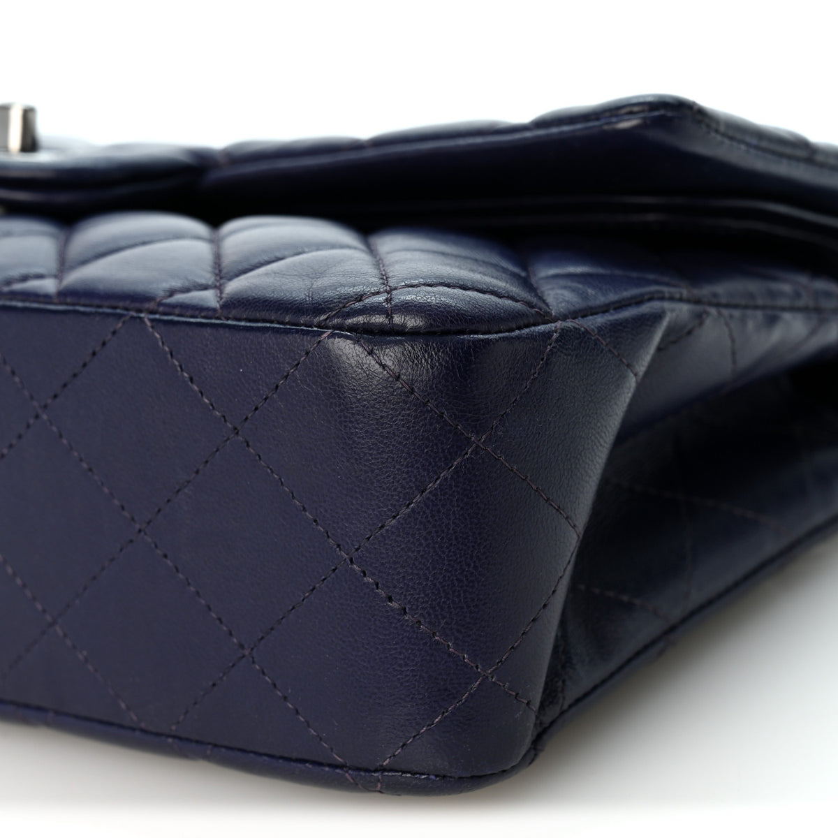 Lambskin Quilted Medium Double Flap Dark Purple