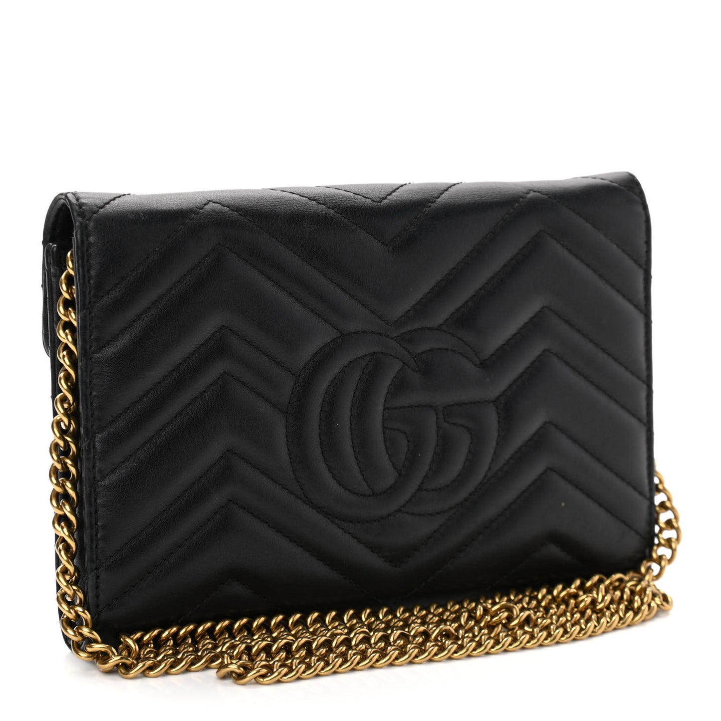 Calfskin Matelasse Mini GG Marmont Chain Wallet Black