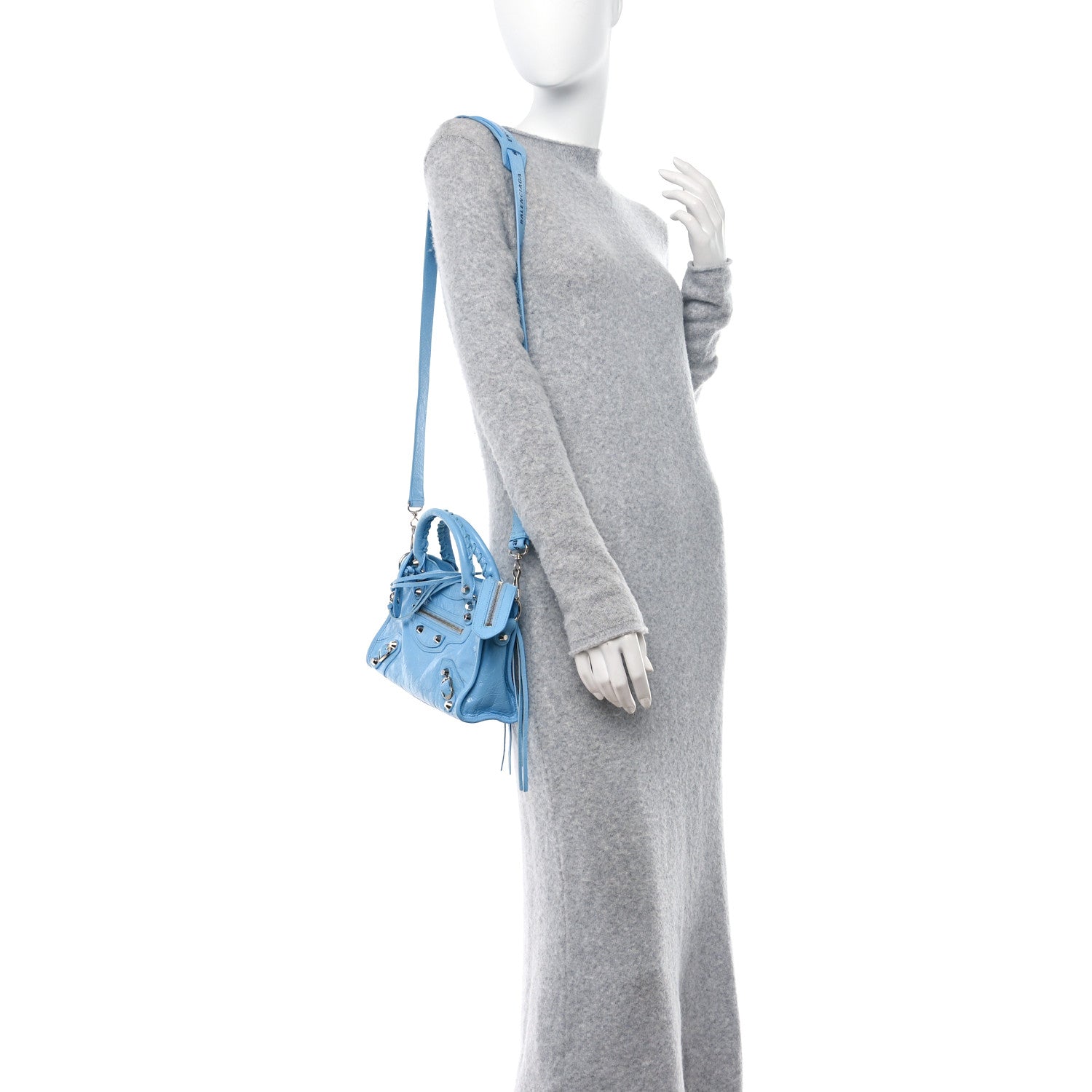 Balenciaga Agneau Classic Silver Hardware Mini City Logo Strap Baby Blue Black 2 of 10