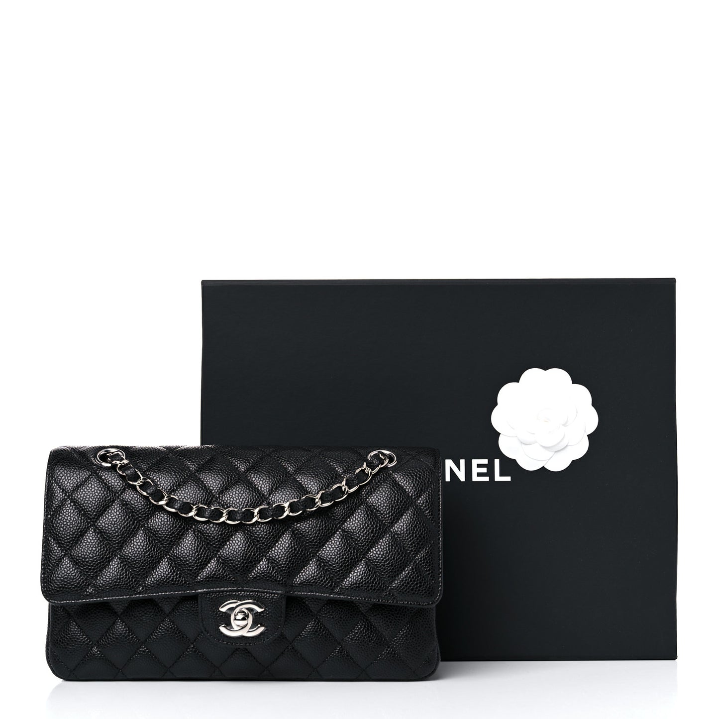 Caviar Quilted Medium Double Flap Black