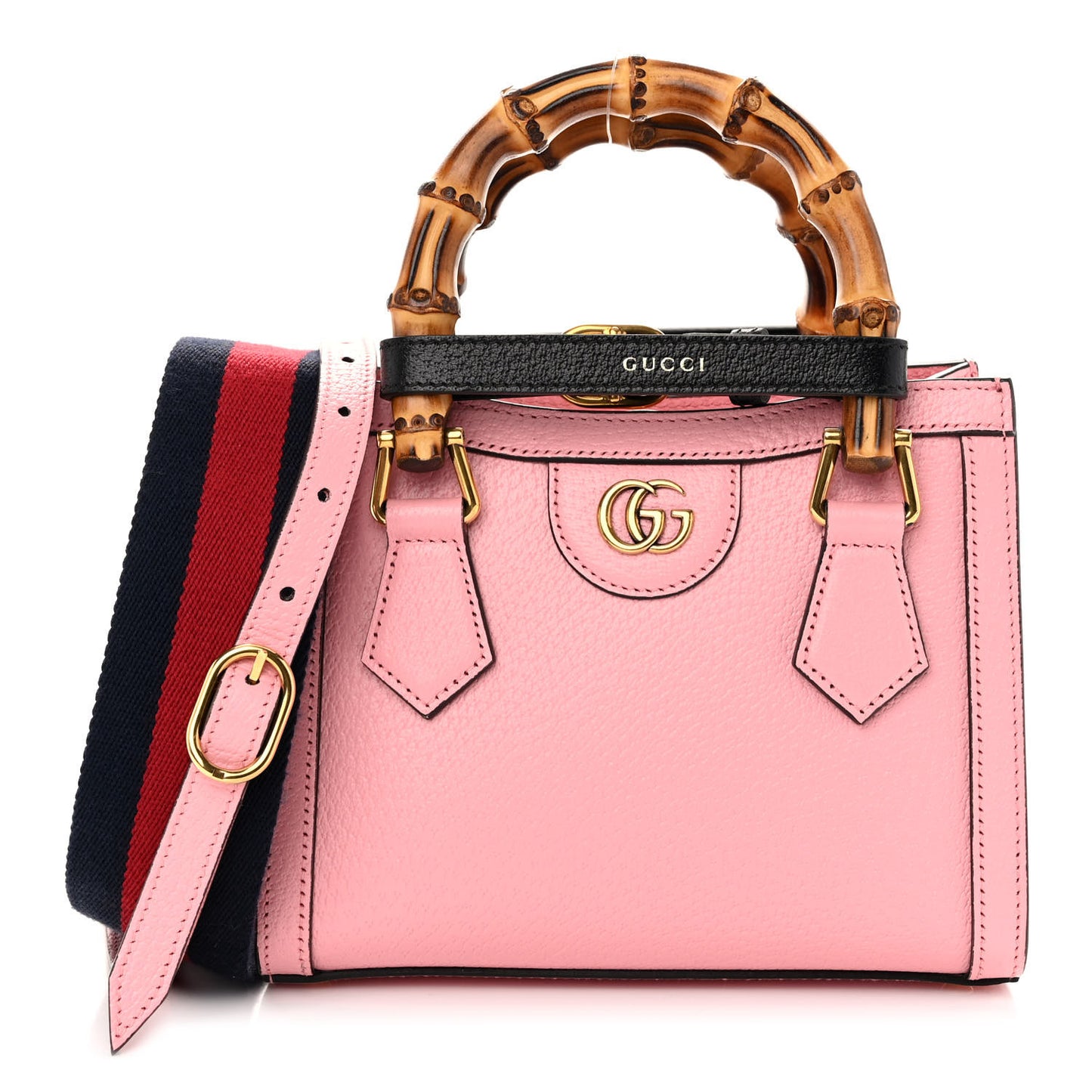 Textured Dollar Calfskin Web Mini Diana Tote Bag Wild Rose Black