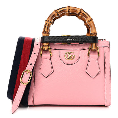 Gucci Textured Dollar Calfskin Web Mini Diana Tote Bag Wild Rose Black 1 of 10