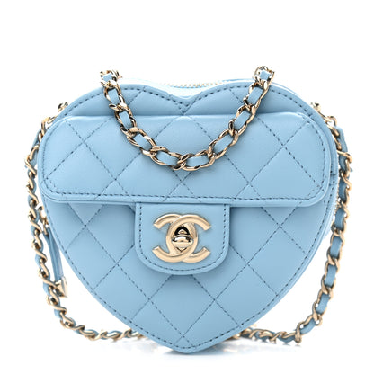 Chanel Lambskin Quilted CC In Love Heart Clutch With Chain Light Blue 1 of 11