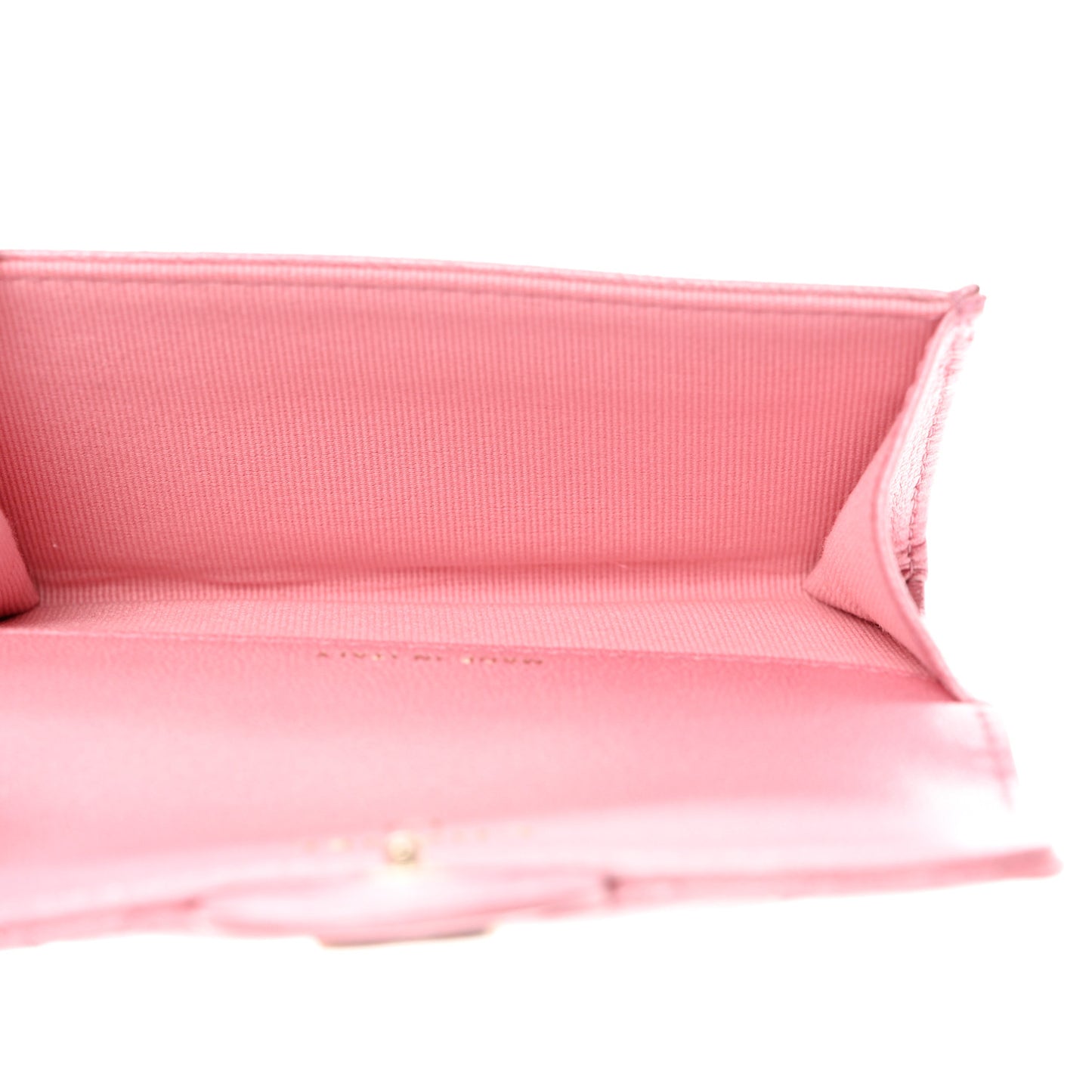 Cloudy Pearly Goatskin Quilted Flap Card Holder Wallet Pink