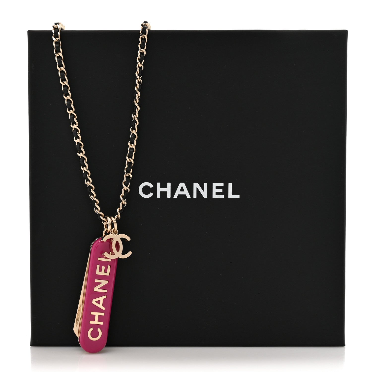 Chanel Metal Lambskin Chain CC Comb Necklace Gold Fuchsia Silver Black 6 of 6