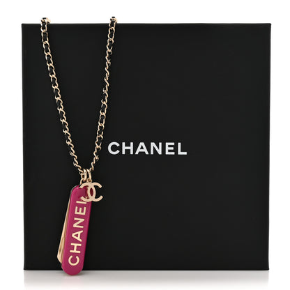 Chanel Metal Lambskin Chain CC Comb Necklace Gold Fuchsia Silver Black 6 of 6