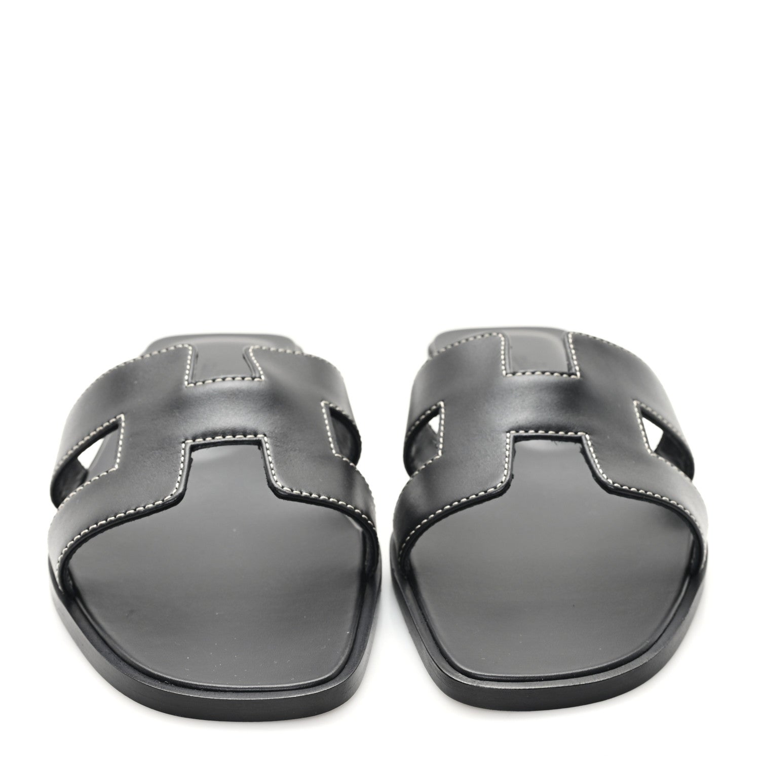 Hermes Box Calfskin Oran Sandals 38 Black 3 of 10