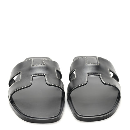Hermes Box Calfskin Oran Sandals 38 Black 3 of 10