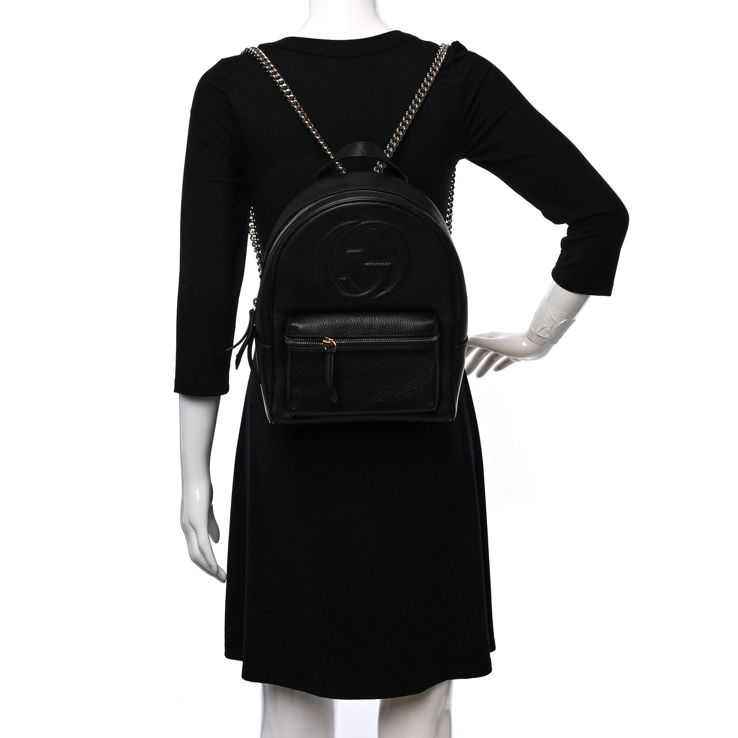 Pebbled Calfskin Soho Chain Backpack Black