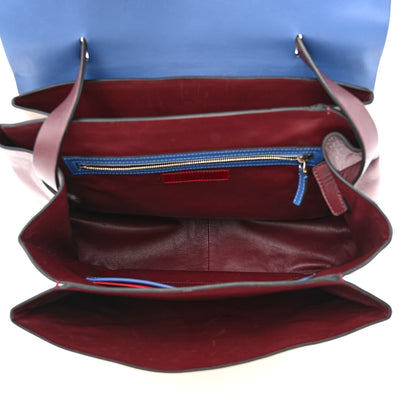 Valentino Garavani Calfskin Colorblock Single Handle Satchel Cream Blue Burgundy 5 of 14