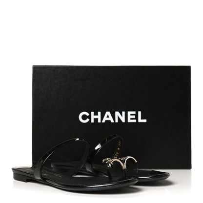 Chanel Patent CC Toe Ring Sandals 37 Black 12 of 12