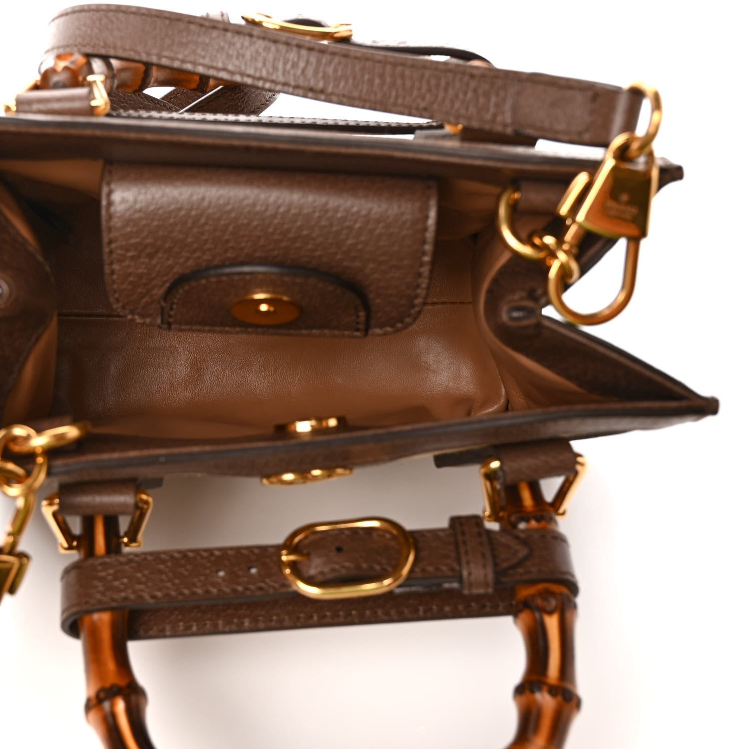 Gucci Monogram Jumbo GG Textured Dollar Calfskin Mini Diana Tote Bag Camel Ebony New Acero 6 of 10
