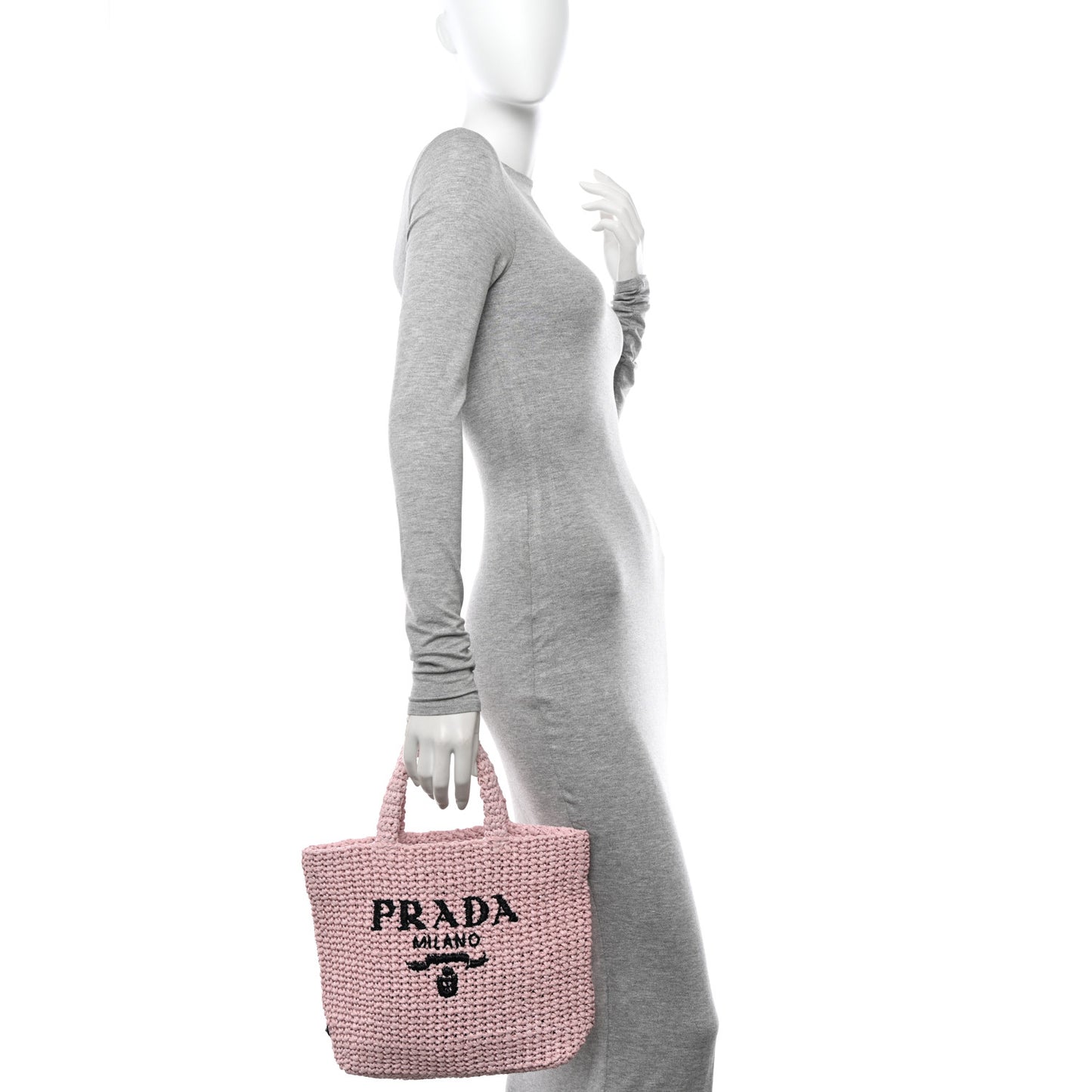 Yarn Raffia Effect Crochet Small Logo Tote Alabastro