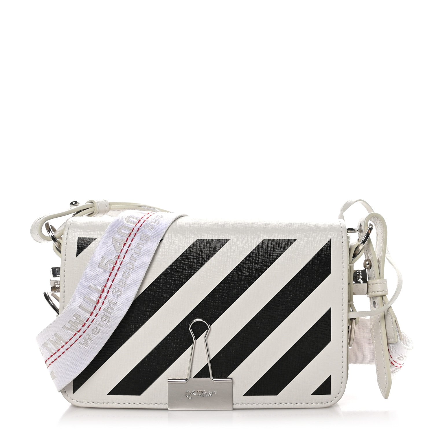 Off-White Saffiano Striped Mini Diag Binder Clip Bag White Black Red 1 of 9