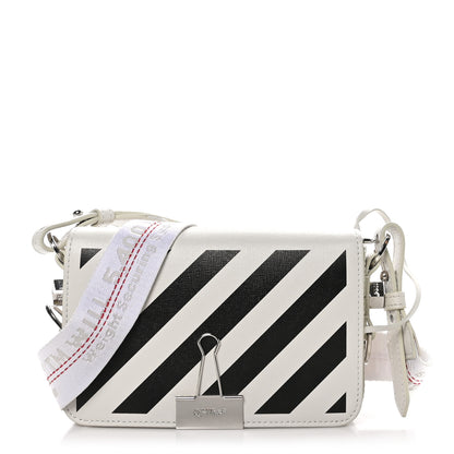 Off-White Saffiano Striped Mini Diag Binder Clip Bag White Black Red 1 of 9
