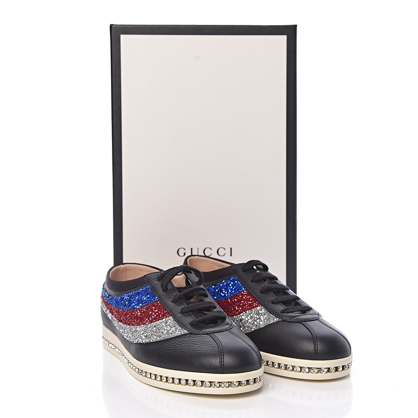 Calfskin Glitter Crystal Womens Sylvie Web Falacer Sneakers 36 Black