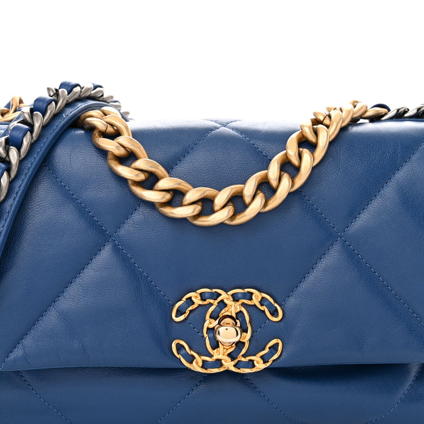 Goatskin Quilted Medium Chanel 19 Flap Dark Blue