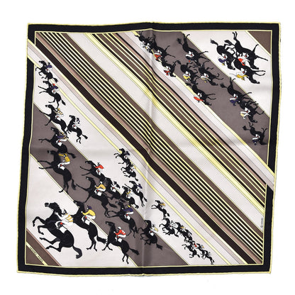 Hermes Silk Les Courses Pocket Square Etoupe Sable Jaune Vif 1 of 5