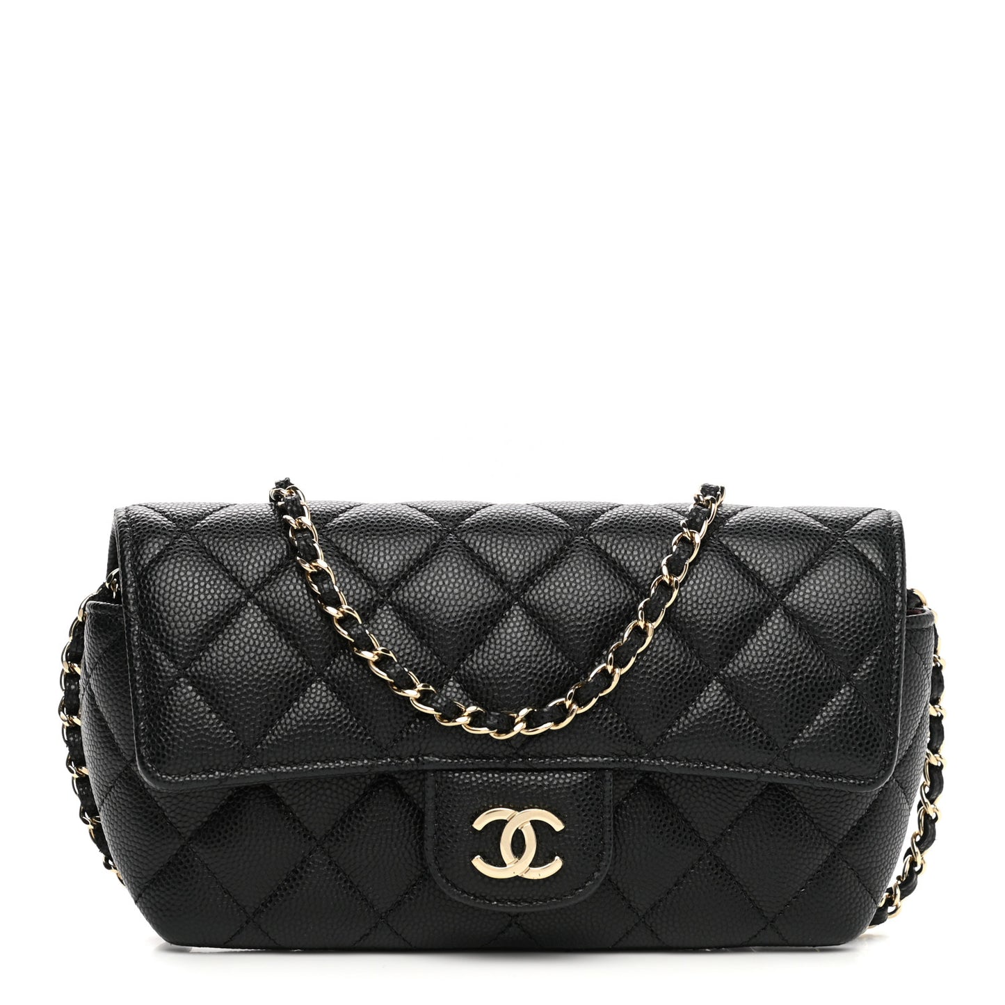 Caviar Quilted Glasses Case With Chain Black