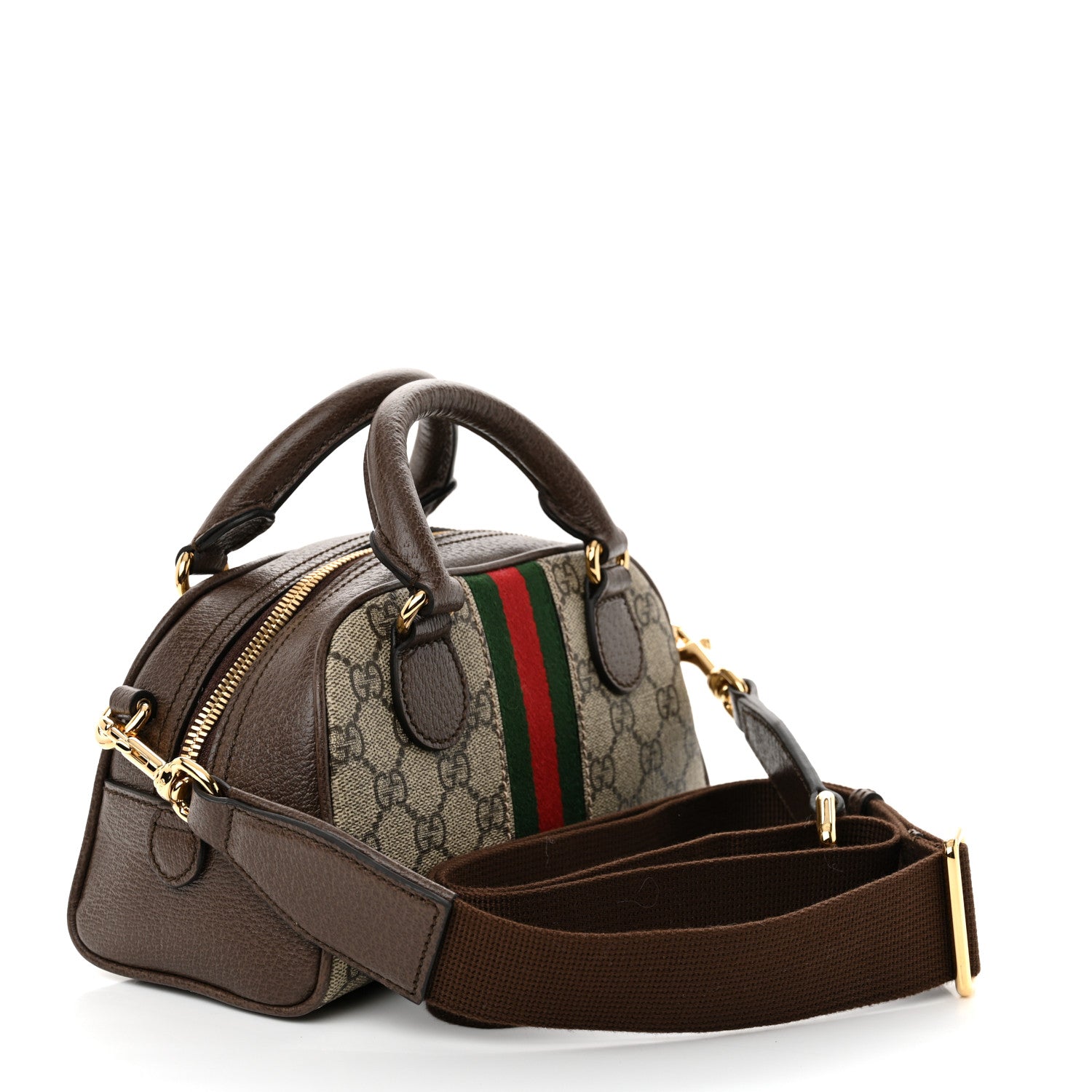 Gucci GG Supreme Monogram Textured Dollar Calfskin Web Mini Ophidia Top Handle Bowler Bag Beige Ebony New Acero 3 of 10