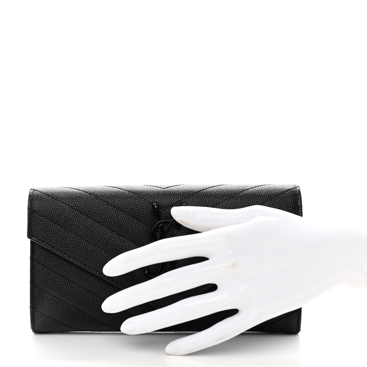 Saint Laurent Grain De Poudre Matelasse Chevron Monogram Flap Wallet Black 2 of 8