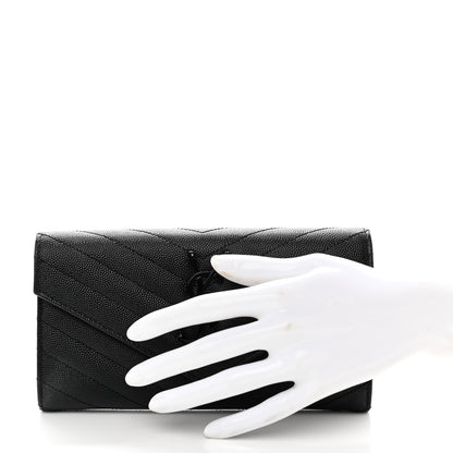 Saint Laurent Grain De Poudre Matelasse Chevron Monogram Flap Wallet Black 2 of 8