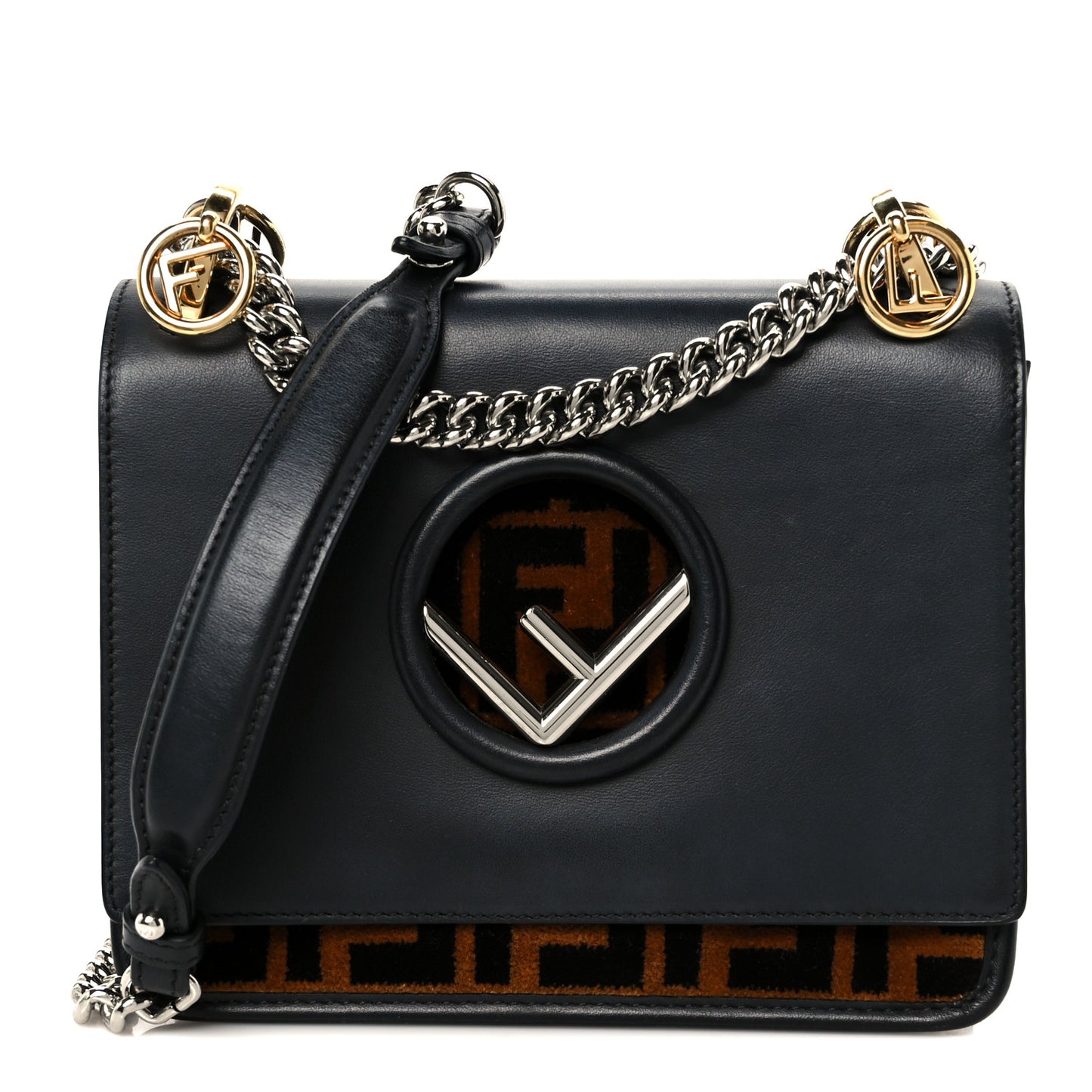 Vitello Century Velvet F is Fendi FF Small Kan I Shoulder Bag Black Tobacco