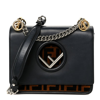 Fendi Vitello Century Velvet F is Fendi FF Small Kan I Shoulder Bag Black Tobacco 1 of 11