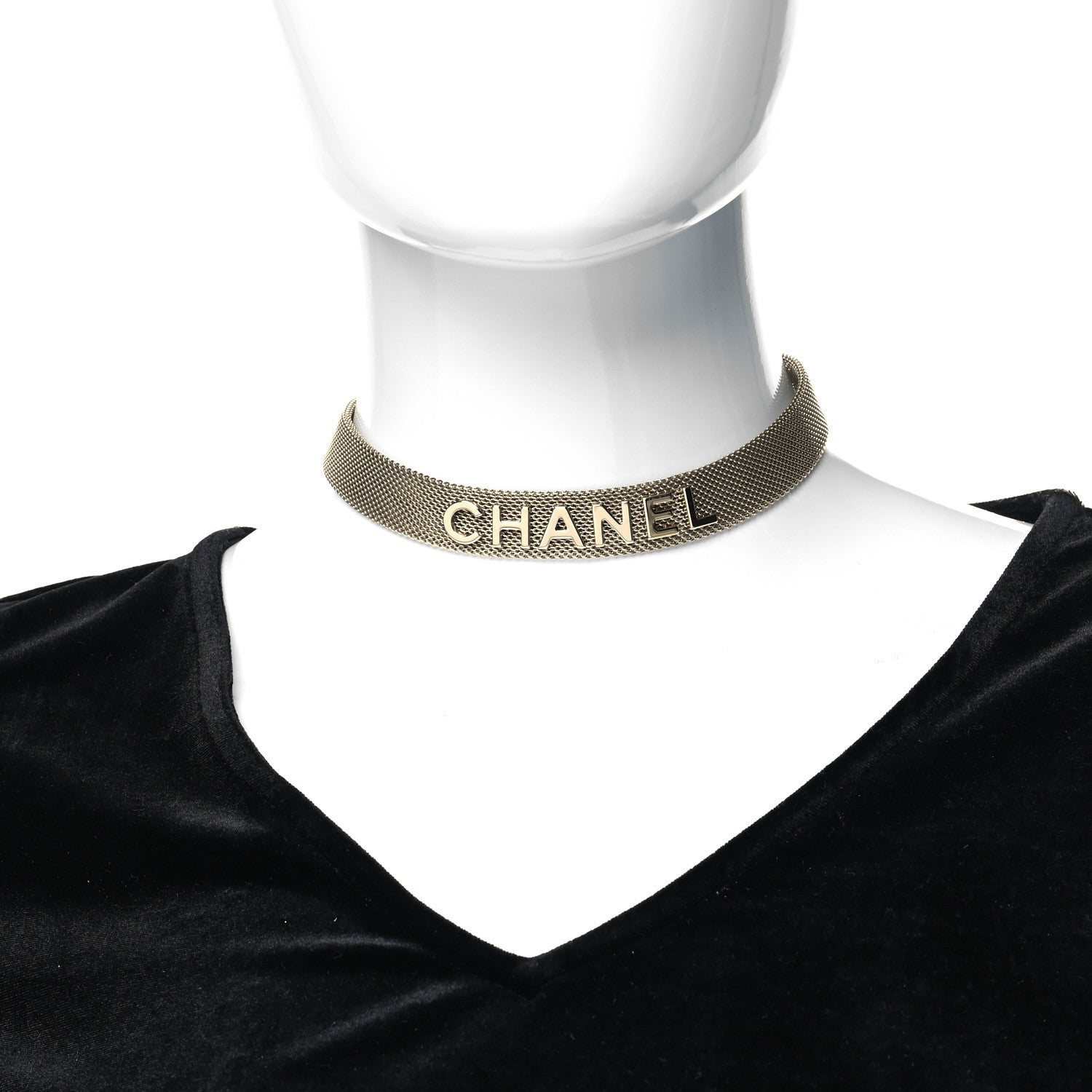 Chanel Mesh Ribbon Choker Necklace Gold 2 of 5