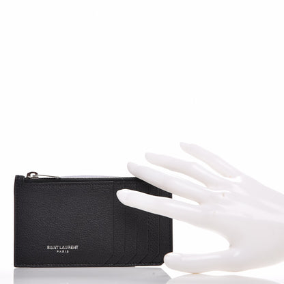 Saint Laurent Grained Calfskin 5 Fragments Zip Pouch Card Holder Black 2 of 8