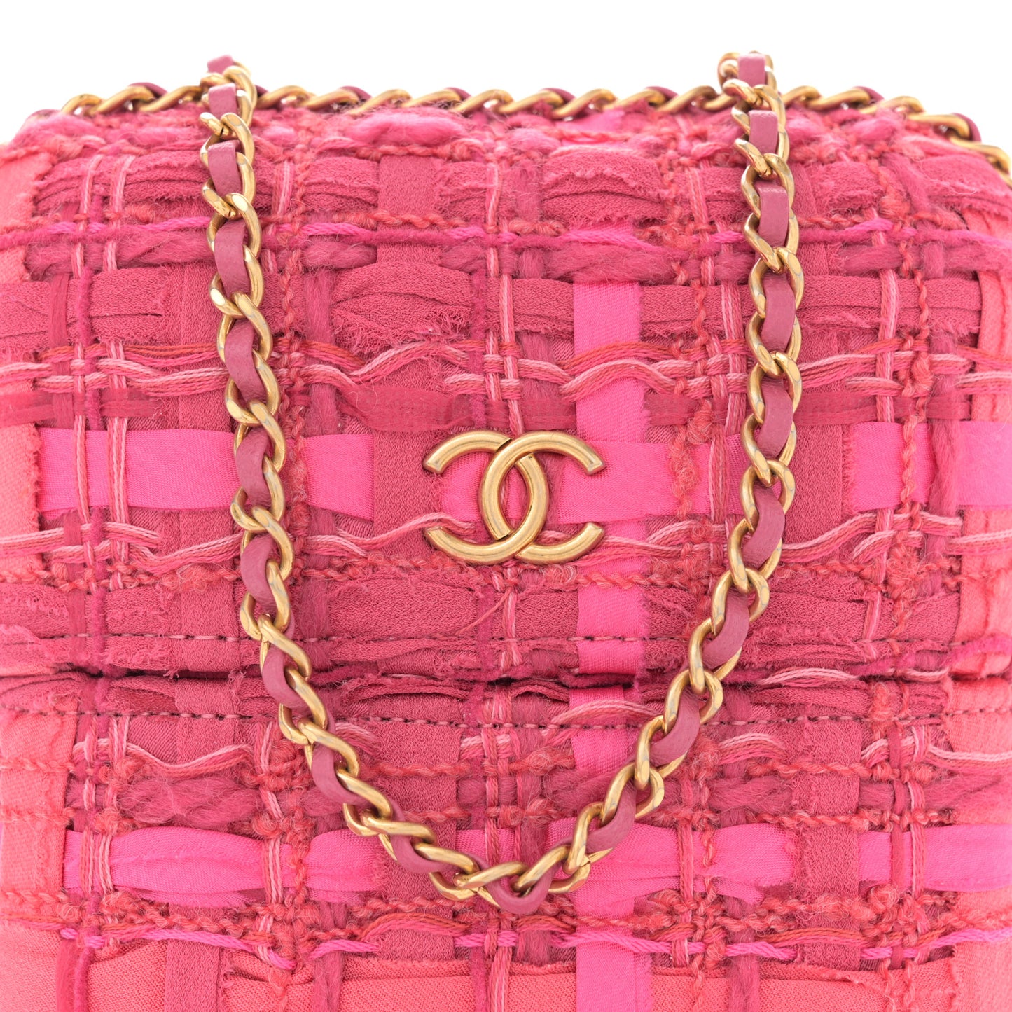 Tweed Chain Around Phone Holder Pink