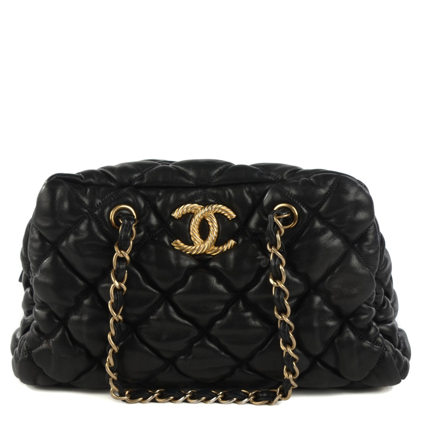 Lambskin Bubble Quilt Bowler Black