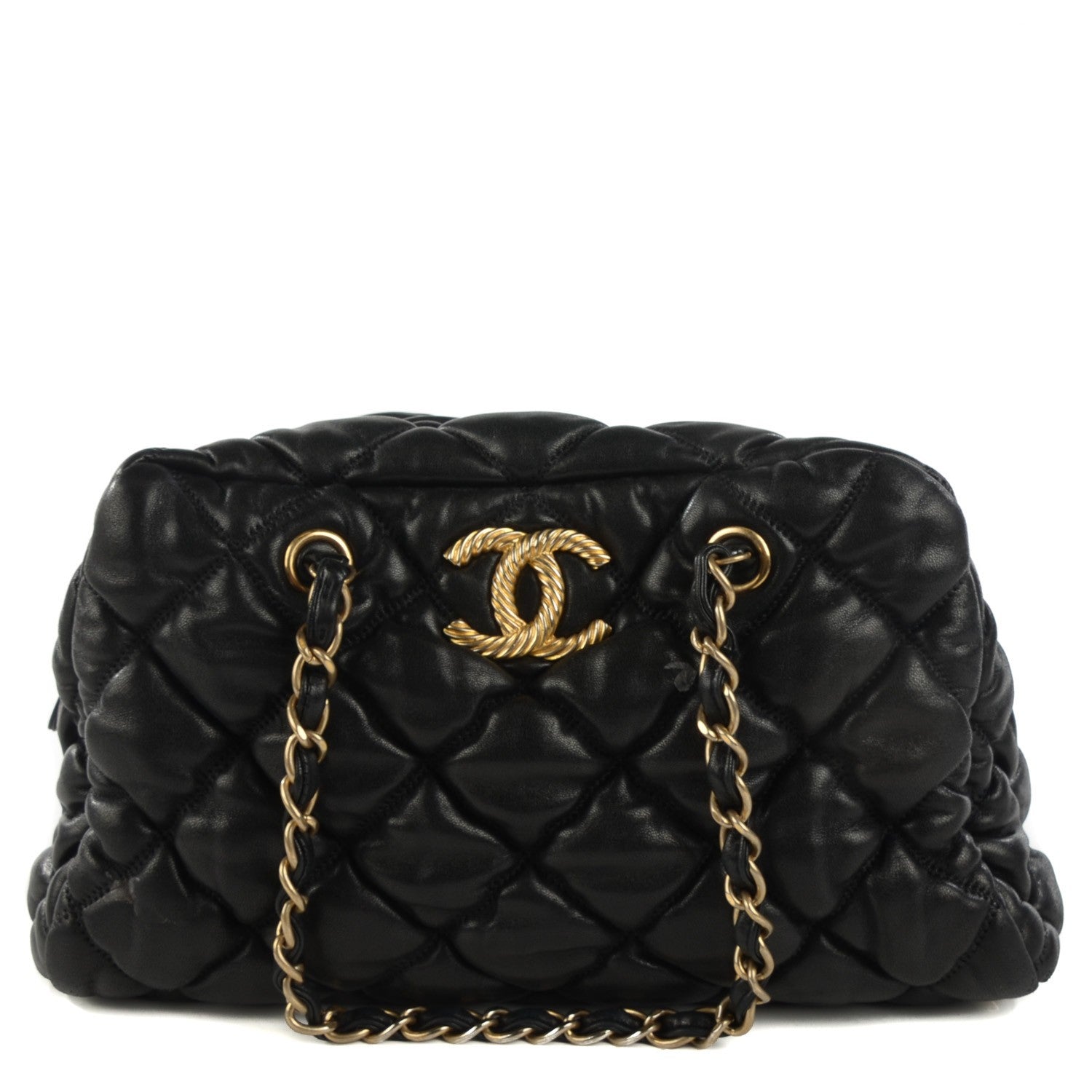 Chanel Lambskin Bubble Quilt Bowler Black 1 of 7