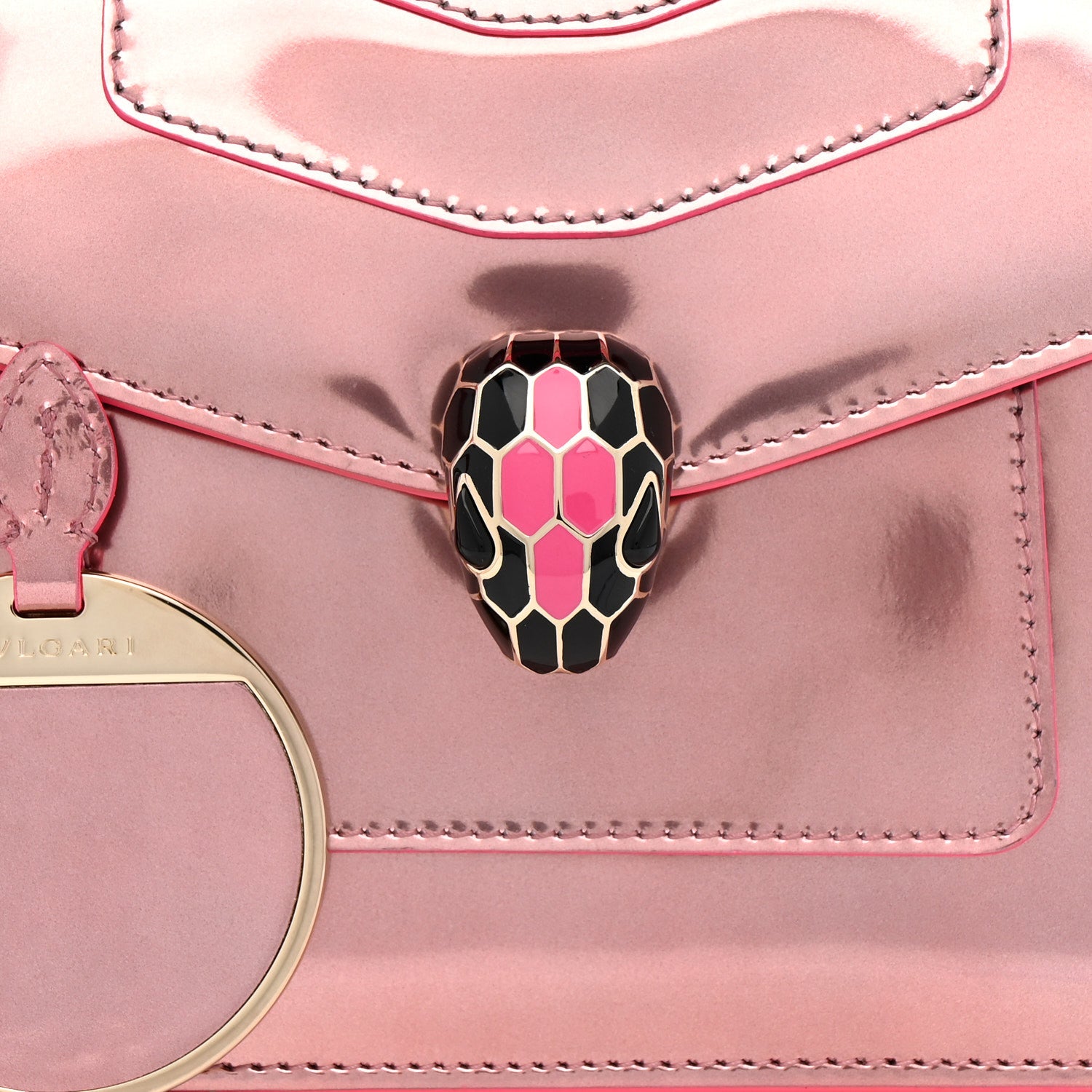 Bulgari Metallic Calfskin Serpenti Forever Top Handle Pink 8 of 10