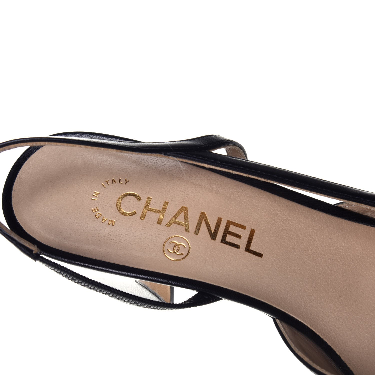 Chanel Goatskin Grosgrain Cap Toe CC Slingback Sandals 38.5 Black 7 of 8