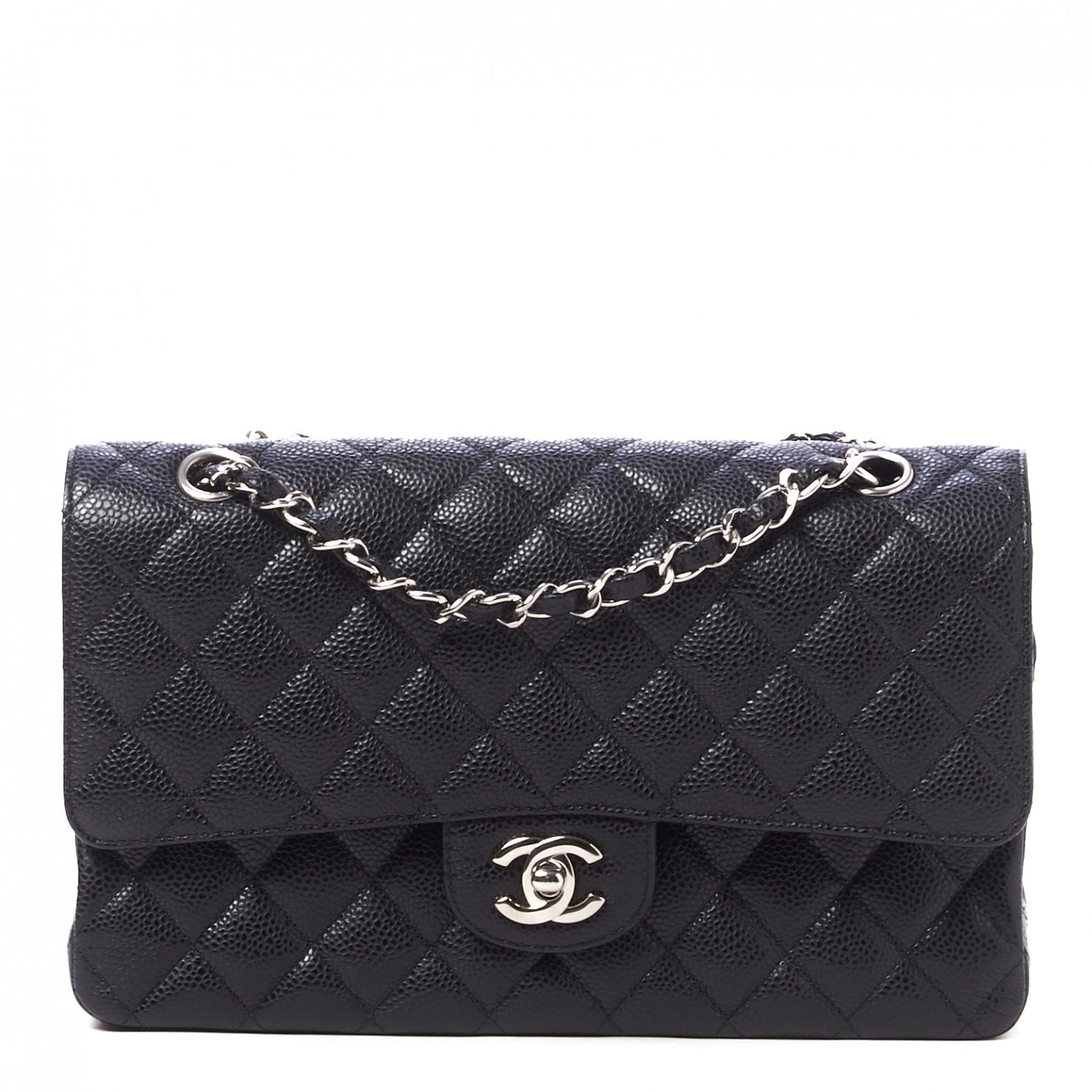 Caviar Quilted Medium Double Flap Black