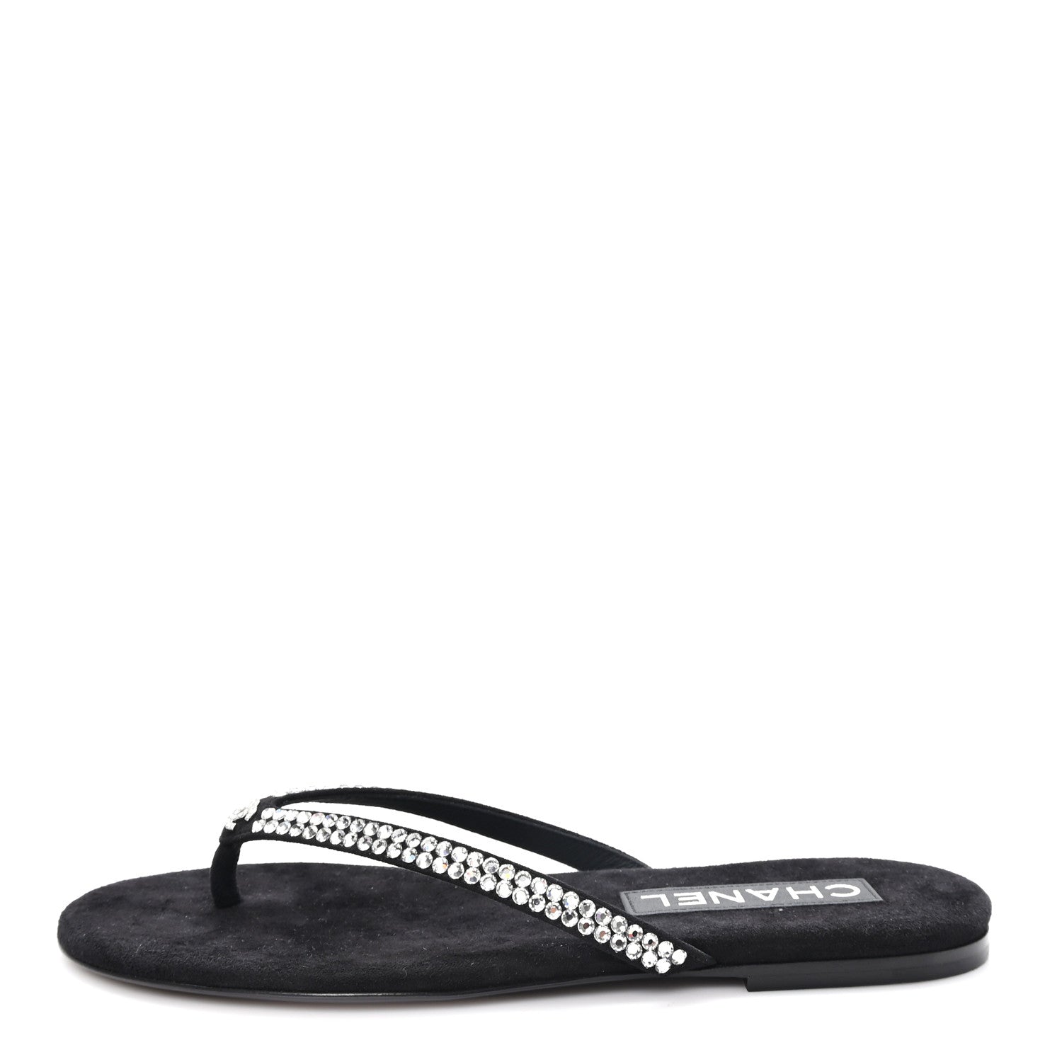 Chanel Suede Kidskin Strass CC Thong Sandals 36 Black 1 of 10