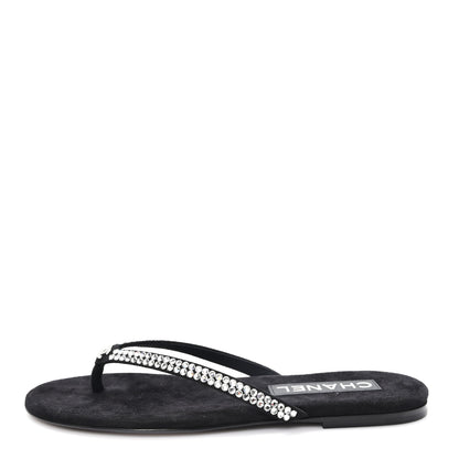 Chanel Suede Kidskin Strass CC Thong Sandals 36 Black 1 of 10