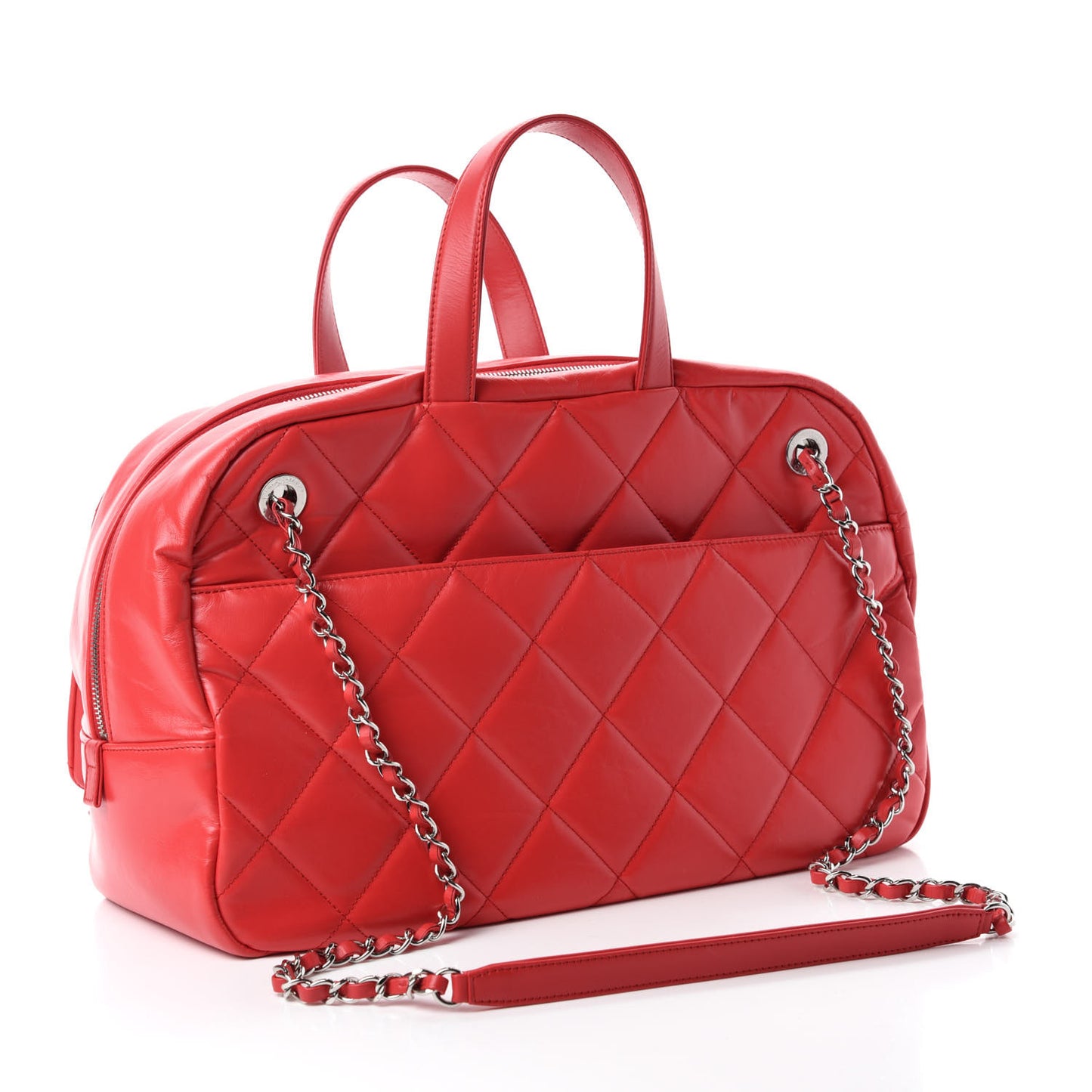 Aged Calfskin Quilted Medium Express Bowling Bag Red