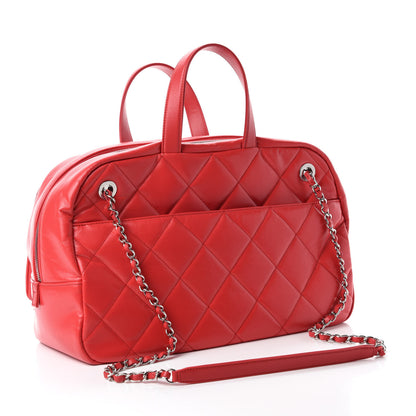 Chanel Aged Calfskin Quilted Medium Express Bowling Bag Red 3 of 12