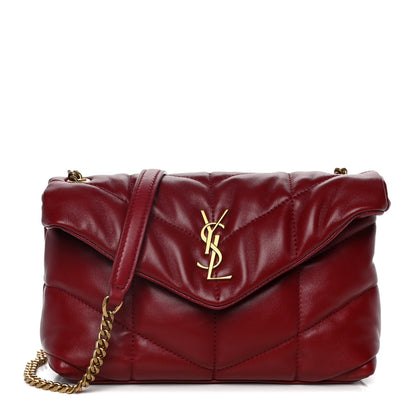 Saint Laurent Lambskin Quilted Toy Loulou Puffer Monogram Chain Satchel Red 1 of 17