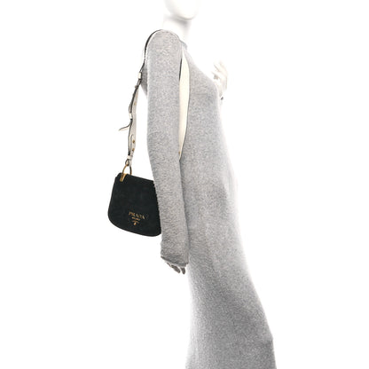 Prada Velvet City Calf Pionniere Saddle Bag Black White 2 of 10