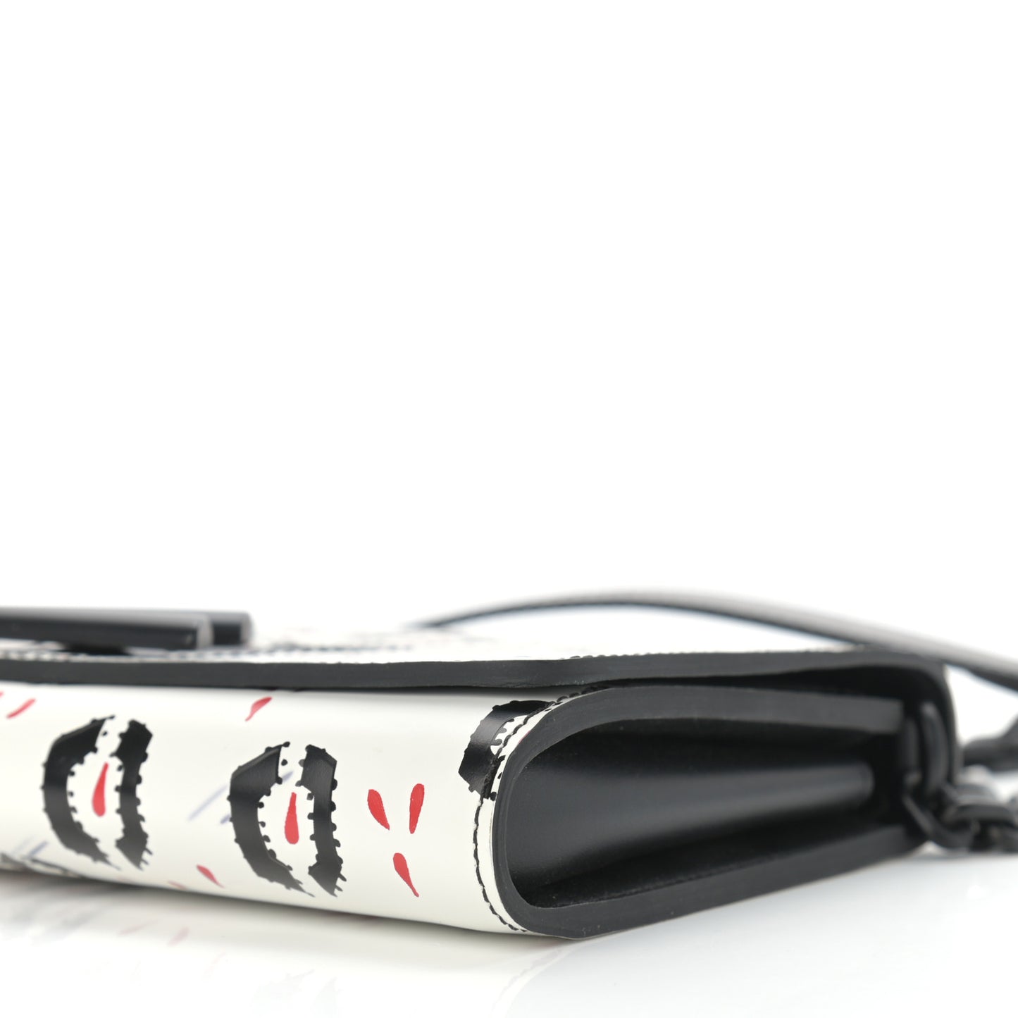 Calfskin Graphic Print Twist Shoulder Bag MM White Black