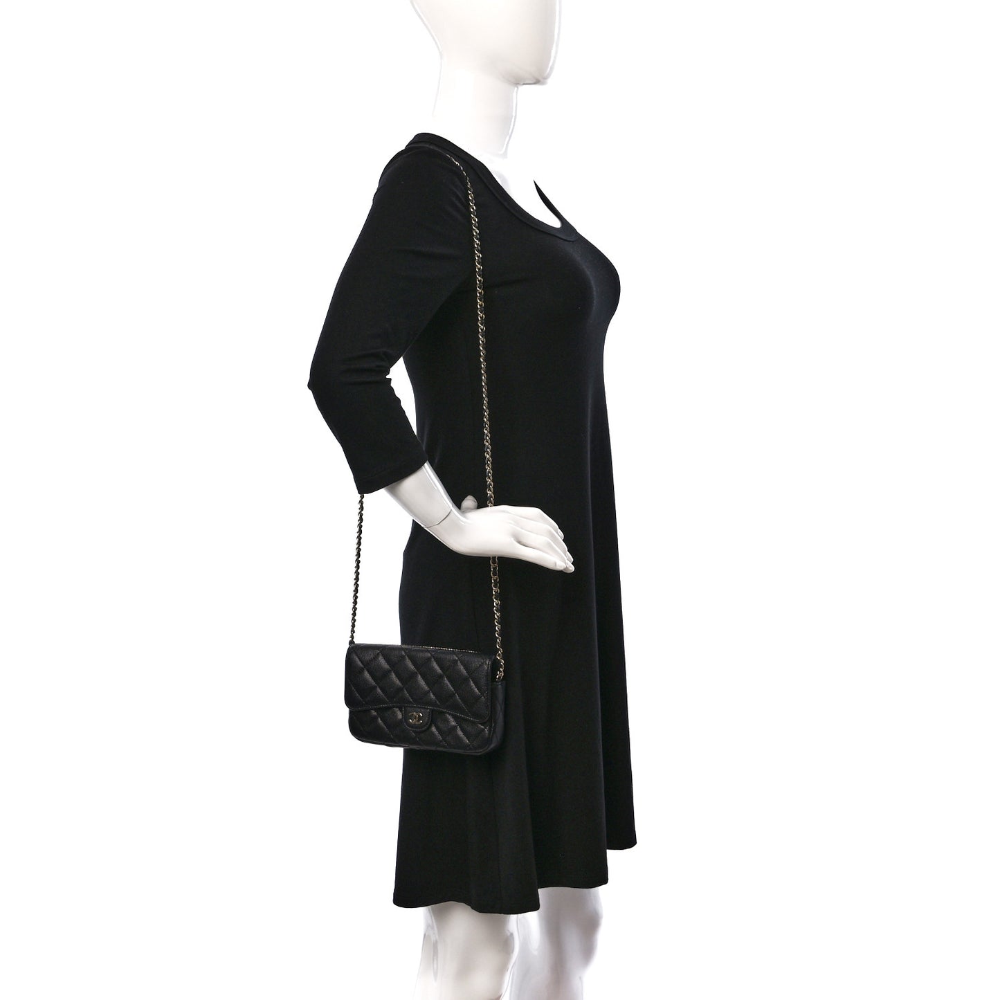 Caviar Quilted Flap Phone Holder With Chain Black
