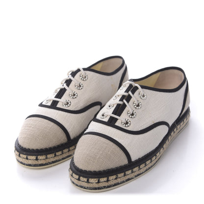 Chanel Cotton Lace Up Espadrilles 37 Light Beige 3 of 9