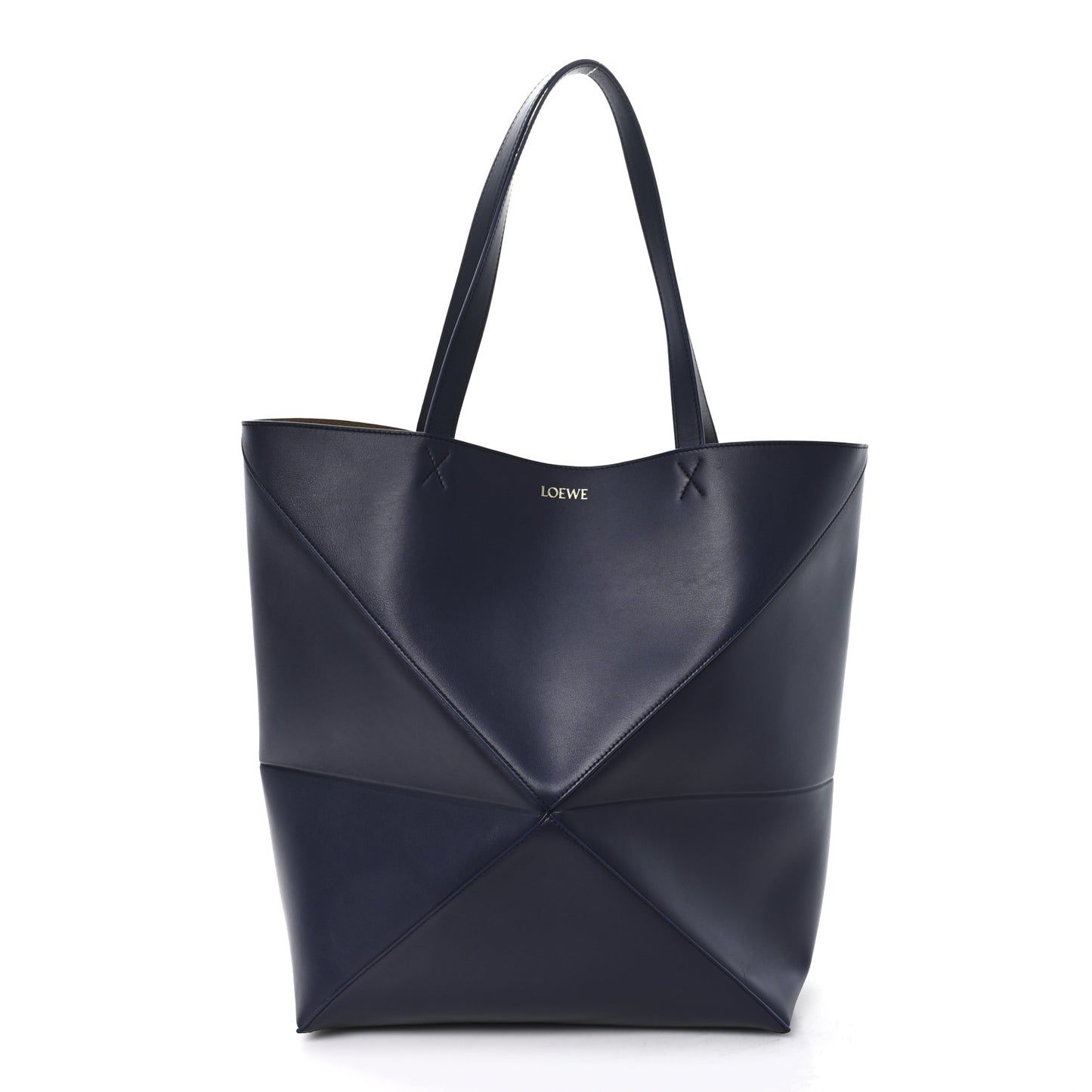 Shiny Calfskin XL Puzzle Fold Tote Abyss Blue